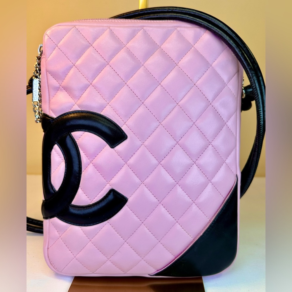 CHANEL Cambon Rare Pink and Black Bag Shoulder or Crossbody #8 2003-4 Italy COA